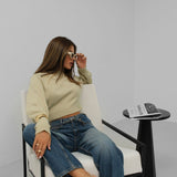 Johanna | Beiger Damen-Crop-Pullover mit Raglanärmeln