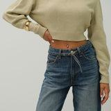 Johanna | Beiger Damen-Crop-Pullover mit Raglanärmeln