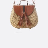 Lina | Kleine Schultertasche aus Strohseil mit verstellbarem Riemen & Quasten-Detail – Crossbody Sommertasche