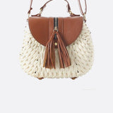 Lina | Kleine Schultertasche aus Strohseil mit verstellbarem Riemen & Quasten-Detail – Crossbody Sommertasche