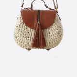 Lina | Kleine Schultertasche aus Strohseil mit verstellbarem Riemen & Quasten-Detail – Crossbody Sommertasche