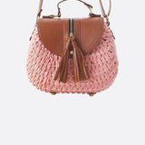 Lina | Kleine Schultertasche aus Strohseil mit verstellbarem Riemen & Quasten-Detail – Crossbody Sommertasche