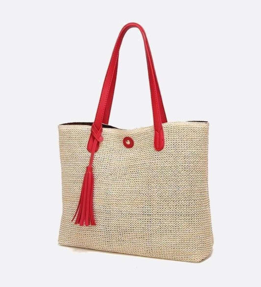 Mira | Große Strohtasche mit langen Tragehenkeln & Deko-Pompon – Sommerlicher Shopper aus Naturmaterial