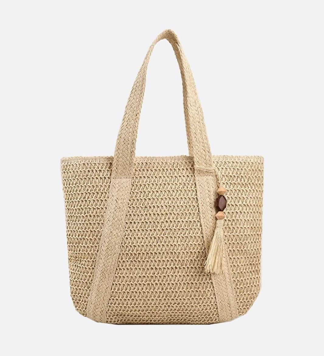 Sienna | Große Strohtasche mit Reißverschluss & Schulterriemen – Sommerliche Damen-Tote Bag mit Innentasche & Deko-Quaste