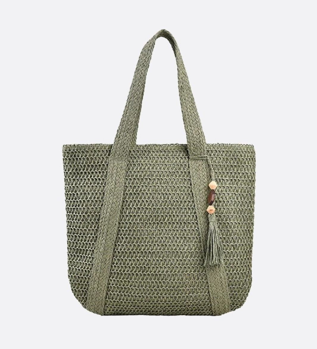 Sienna | Große Strohtasche mit Reißverschluss & Schulterriemen – Sommerliche Damen-Tote Bag mit Innentasche & Deko-Quaste