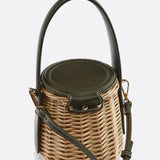 Noa | Runde Rattan-Handtasche mit Kunstledergriff & abnehmbarem Schulterriemen