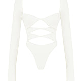 Margot | Chic Weiß Ausschnitt Langarm Crop Top für Trendy Frauen