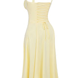 Emilia | Frisches Zitrusgelb Taillenformendes Midikleid