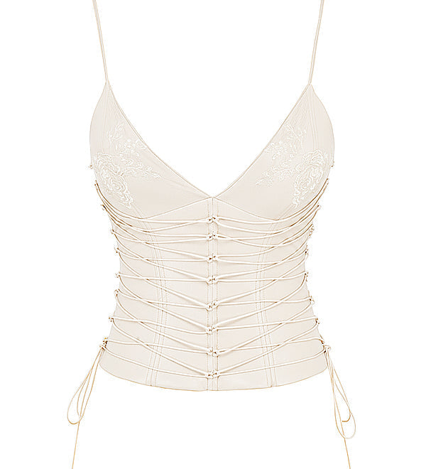 Karla | Weißes veganes Lederkorsett mit drapiertem Midirock für Frauen