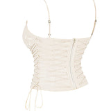 Karla | Weißes veganes Lederkorsett mit drapiertem Midirock für Frauen
