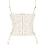 Karla | Weißes veganes Lederkorsett mit drapiertem Midirock für Frauen