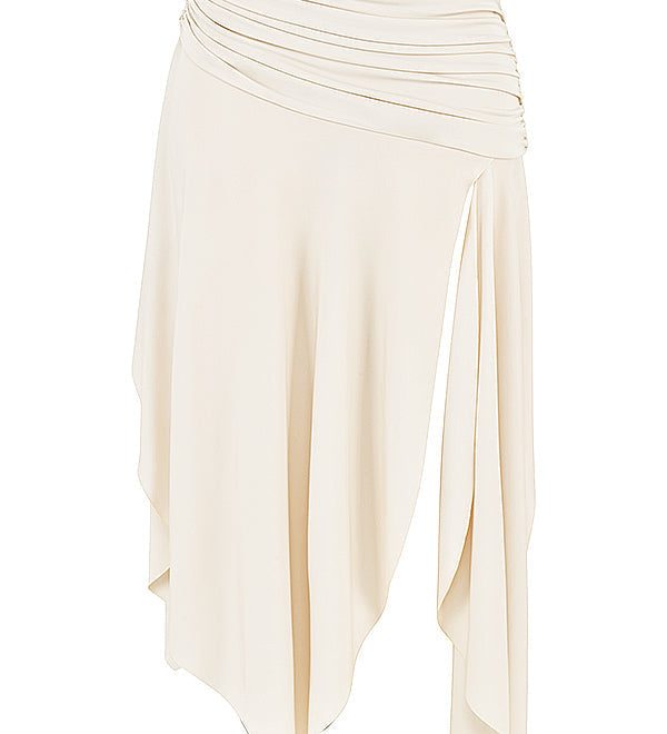 Karla | Weißes veganes Lederkorsett mit drapiertem Midirock für Frauen