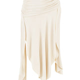 Karla | Weißes veganes Lederkorsett mit drapiertem Midirock für Frauen