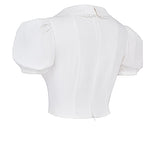 Gertrud | Elegantes Weißes Korsett-Top mit Puffärmeln und Wellensaum-Kragen