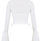 Annalena | Trendiges Weißes Langarm-Schnür-Corsett-Top