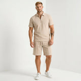 Herren Poloshirt und Shorts Set mit Reißverschlusskragen