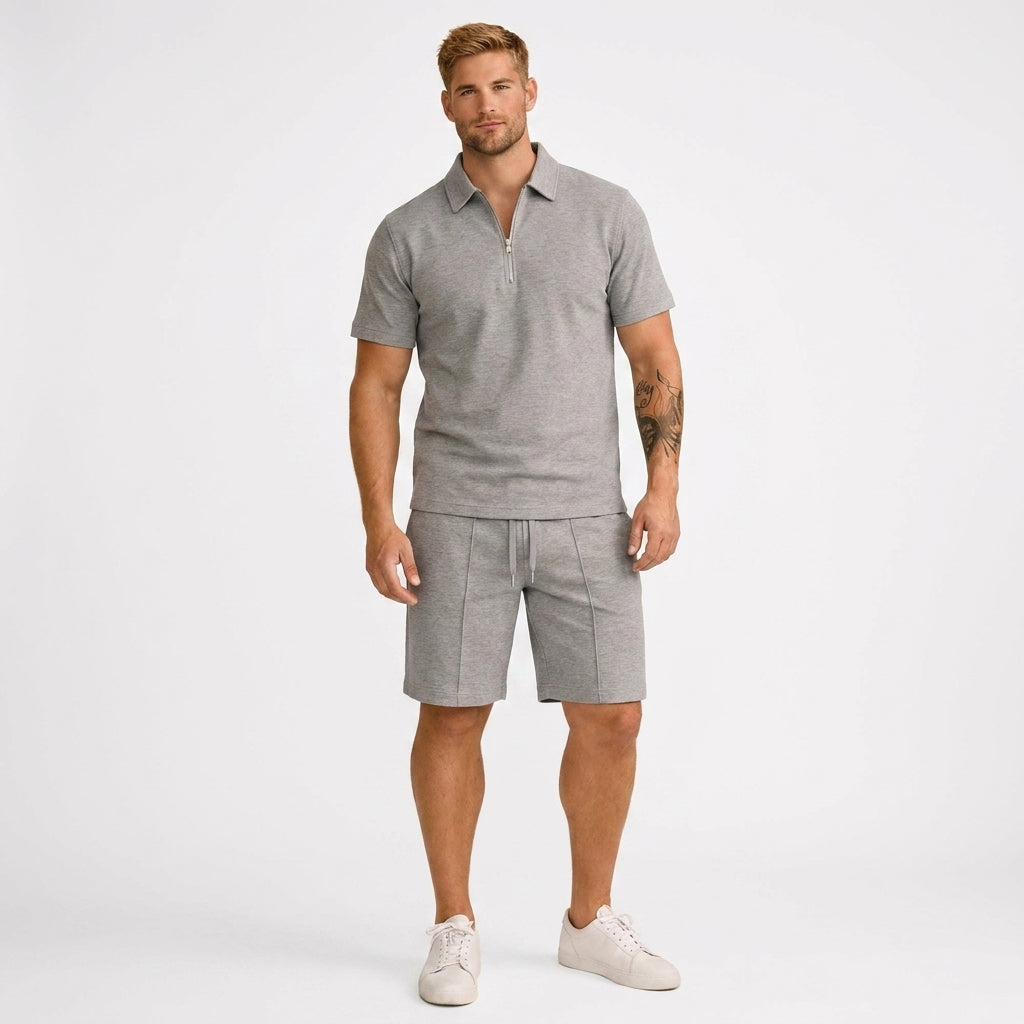 Herren Poloshirt und Shorts Set mit Reißverschlusskragen