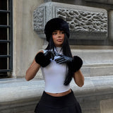 Emma | Flauschige Lederhandschuhe in Schwarz für Damen