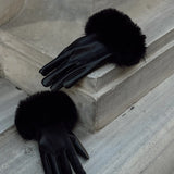 Emma | Flauschige Lederhandschuhe in Schwarz für Damen