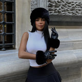 Emma | Flauschige Lederhandschuhe in Schwarz für Damen