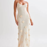 Maxikleid mit Spaghettiträgern und 3D-Blumenapplikationen für Damen