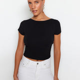 Paula | Schwarzes Rückenfreies Top