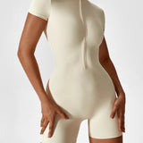 Elena | Nahtloser Kurzarm-Zip-Jumpsuit