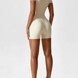 Elena | Nahtloser Kurzarm-Zip-Jumpsuit