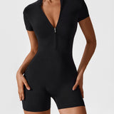Elena | Nahtloser Kurzarm-Zip-Jumpsuit