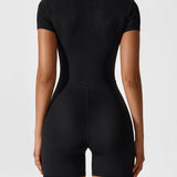 Elena | Nahtloser Kurzarm-Zip-Jumpsuit