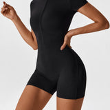 Elena | Nahtloser Kurzarm-Zip-Jumpsuit
